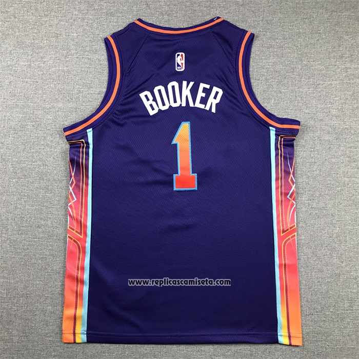 Camiseta Nino Phoenix Suns Devin Booker #1 Ciudad 2023-24 Violeta